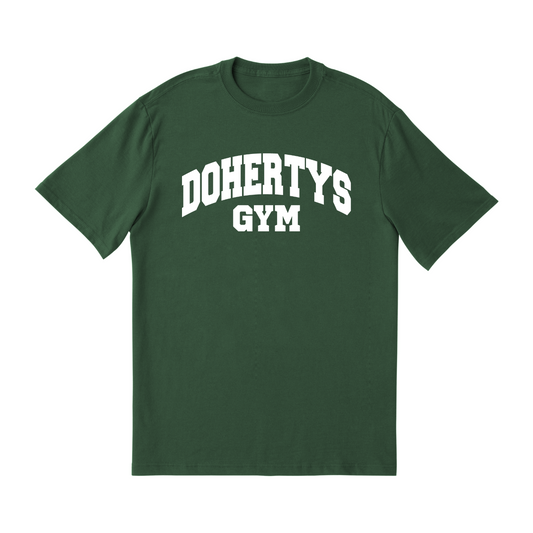 PRESALE: Dohertys Gym Tee - White on Green