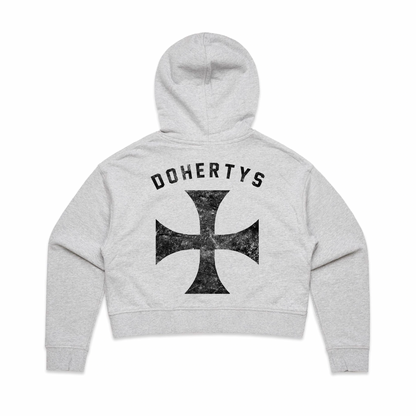 Womens Grunge Cross Crop Hoodie - Grey Marle